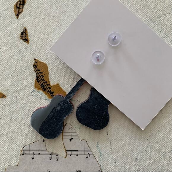 Pink Glitter Guitar and Heart Charm Drop Barbiecore Eras Statement Earrings - Picture 5 of 5